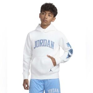 Nike Jordan White Blue “See Me Shine” Fleece‎ Pullover Hoodie Sweatshirt 10-12 M